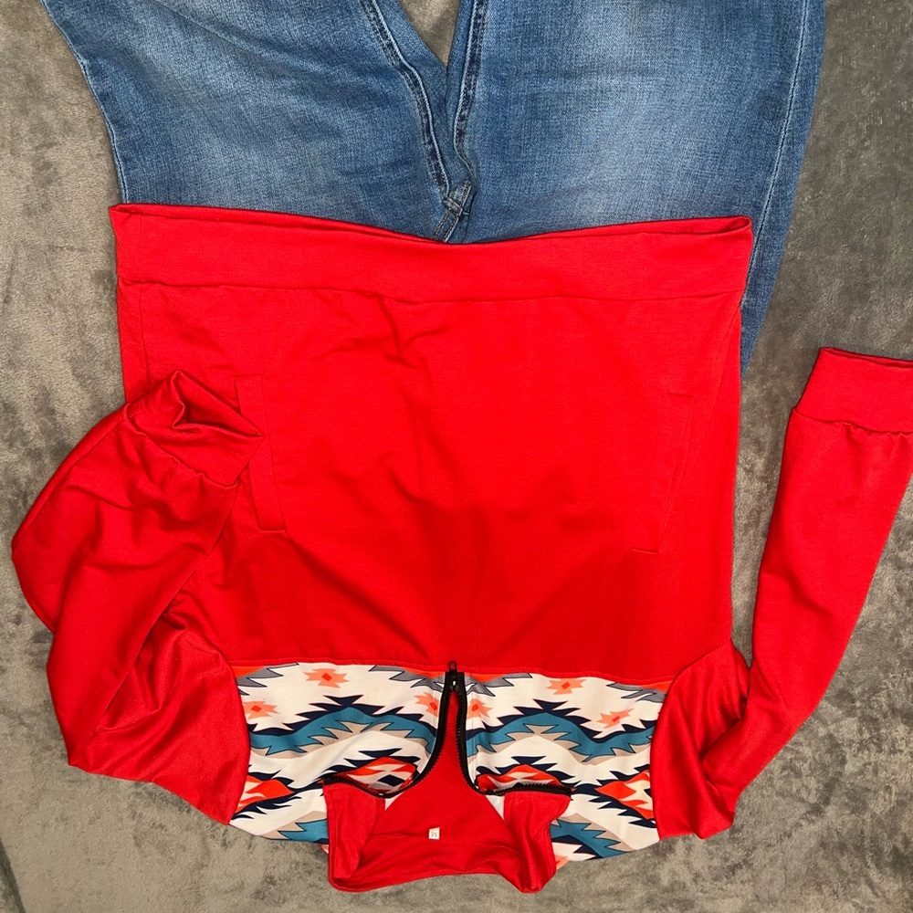 Red Aztec Quarter-Zip Pullover